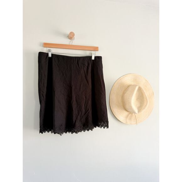 J.Crew | NWT Gwen lace-trim slip skirt in linen in Black | Sz L - Picture 2 of 9